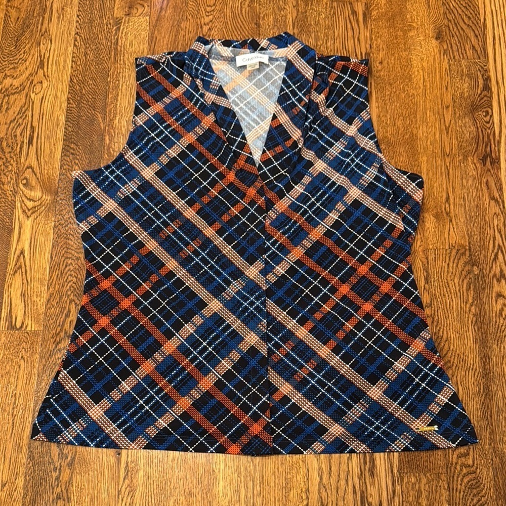 Calvin Klein Women’s Plaid Sleeveless Top Size Large